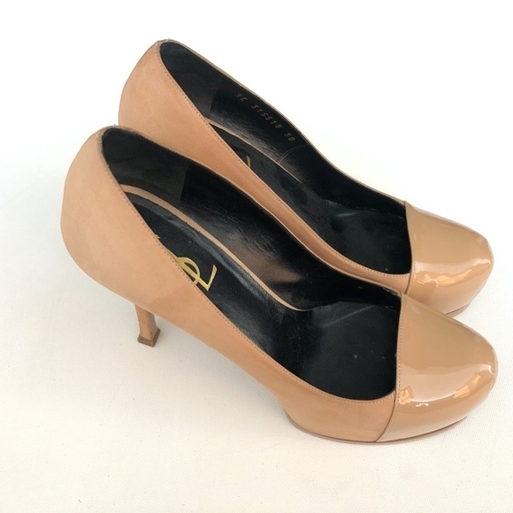 Yves Saint Laurent Tan Tribute Suede Patent Pumps - Picture 3 of 7